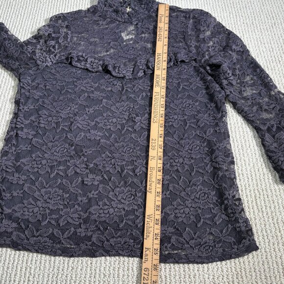 Lily White Victorian Semi-Sheer Floral Lace Blouse Women's Gray XL High Neckline - Picture 8 of 9